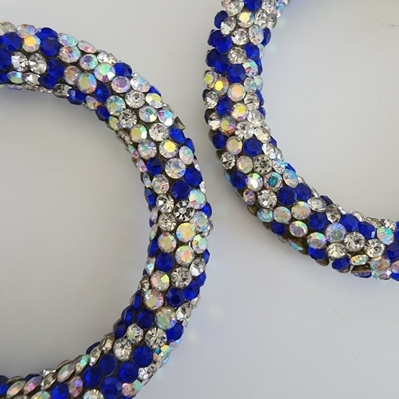 NWT Blue Sapphire Wite Rhinestone Embellished Hoop Earrings - Picture 2 of 6